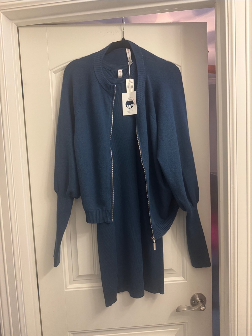 Anthropologie daily practice Deep Teal dress with zip up sweater, 2 piece, new
